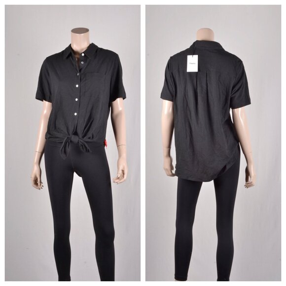 Theory Hekanina Tie Front Slubbed Cotton Knit Shirt - Picture 2 of 2